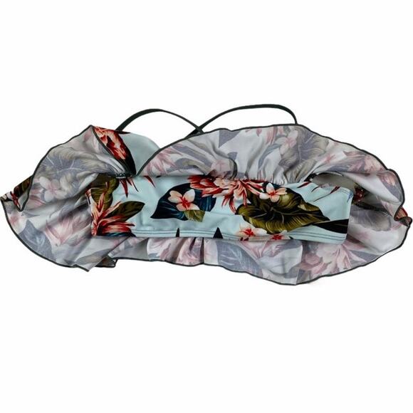 GB Girls Hawaiian Flounce Bandeau Floral Bikini Top Blue Multicolor GIRLS 10 - Picture 4 of 11